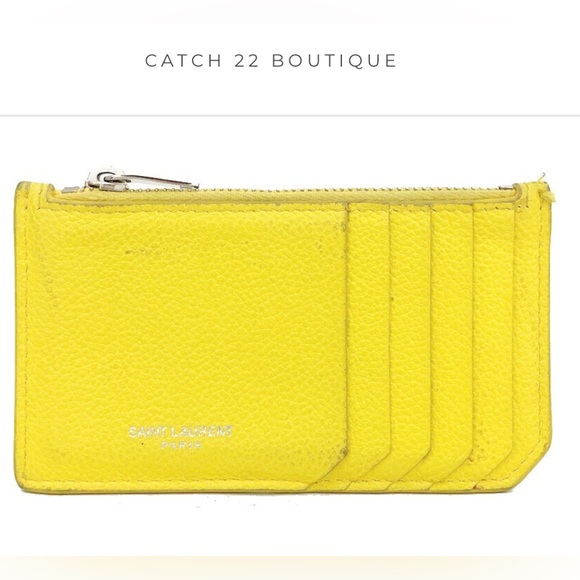 SAINT LAURENT Fragment Grained Calfskin 5 Card Holder Zip Pouch Sunflower - Picture 3 of 11